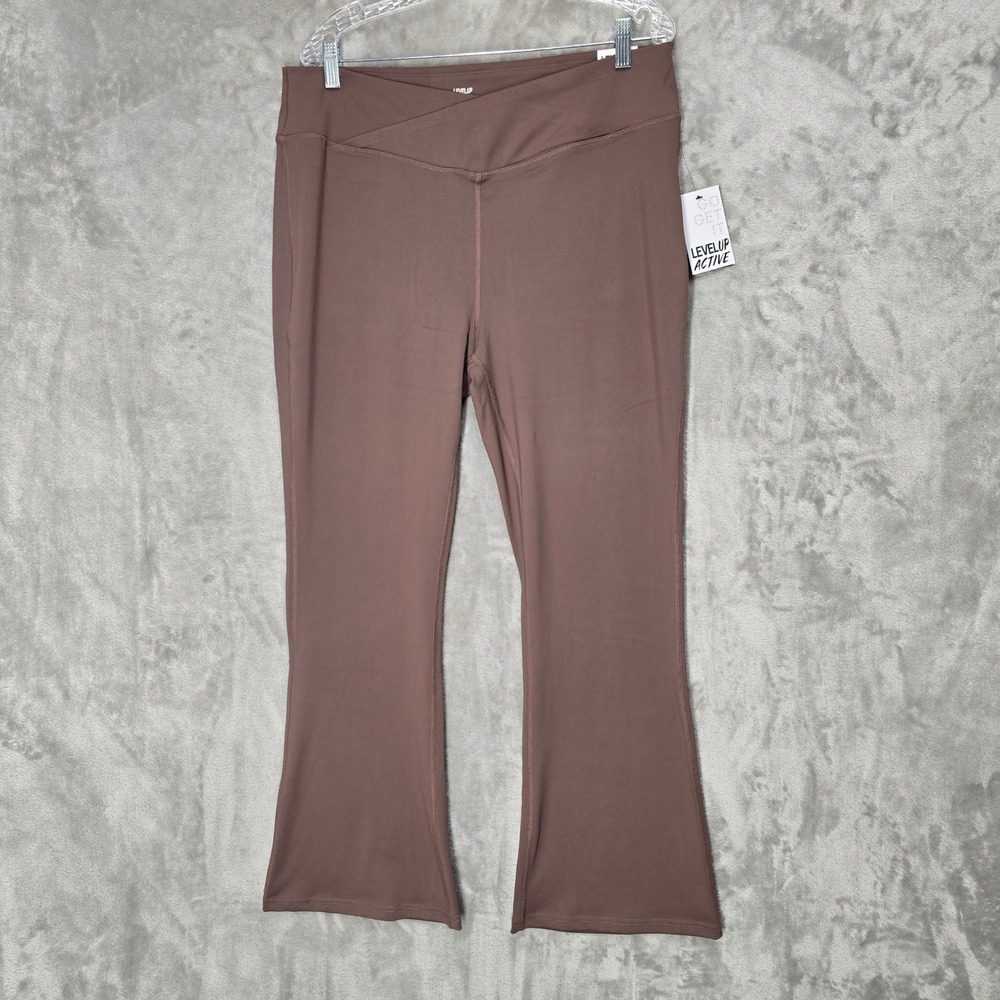 Level Up Active Flare Pants Women 2X Peppercorn Brown Cross Waist Sculpt Dry Fit